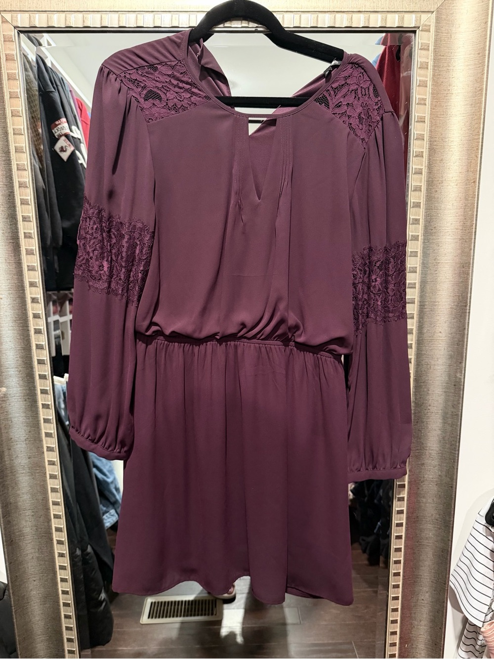 Express Women's Lace-Detail Long Sleeve Dress - Plum